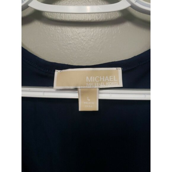 MICHAEL KORS WOMENS LARGE SHIRT BLUE LONG  SLEEVE V NECK TOP - Picture 3 of 4